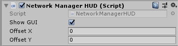 The Network Manager HUD component, as viewed in the inspector