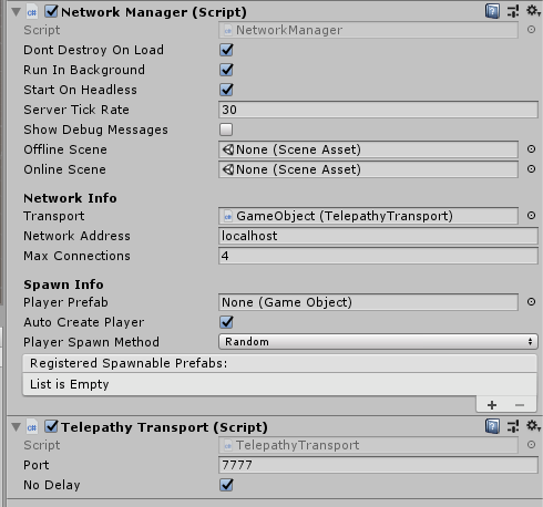 The Network Manager as seen in the inspector window