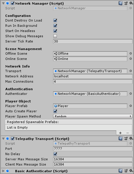 The Network Manager as seen in the inspector window