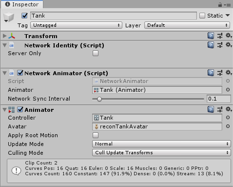 The Network Animator component in the Inspector window