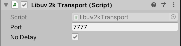 The Libuv2k Transport component in the Inspector window