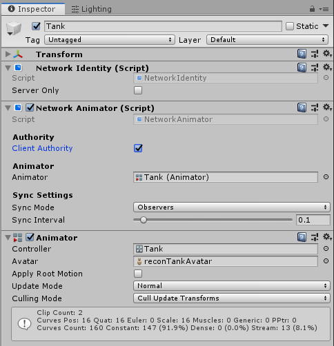 The Network Animator component in the Inspector window