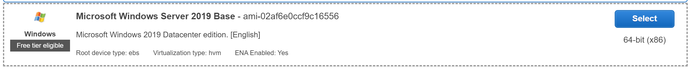 Amazon Machine Image: Microsoft Server 2019