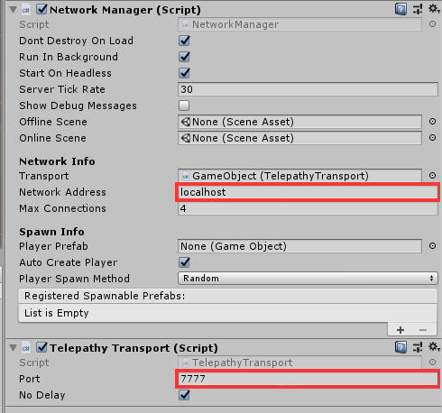 The network address and port settings in the Network Manager and Telepathy components