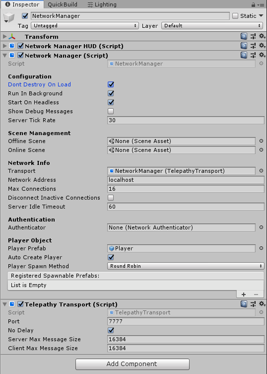 The Network Manager as seen in the inspector window